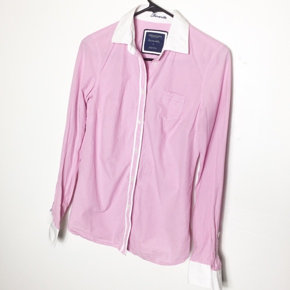 American Eagle Outfitters Tops - American Eagle Pink White Button Down Shirt